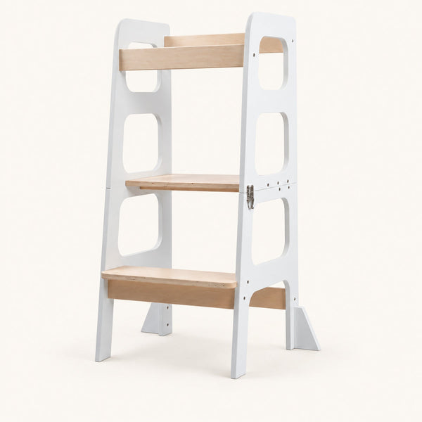 Tour d'apprentissage 3-en-1 en bois — tour, table et tableau noir