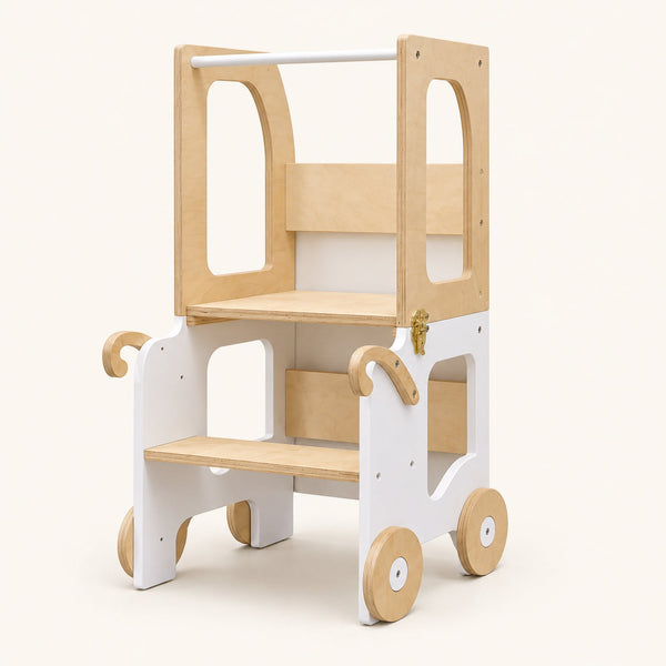 Tour d'apprentissage trolley 3-en-1 sur roulettes — bois, dès 18 mois