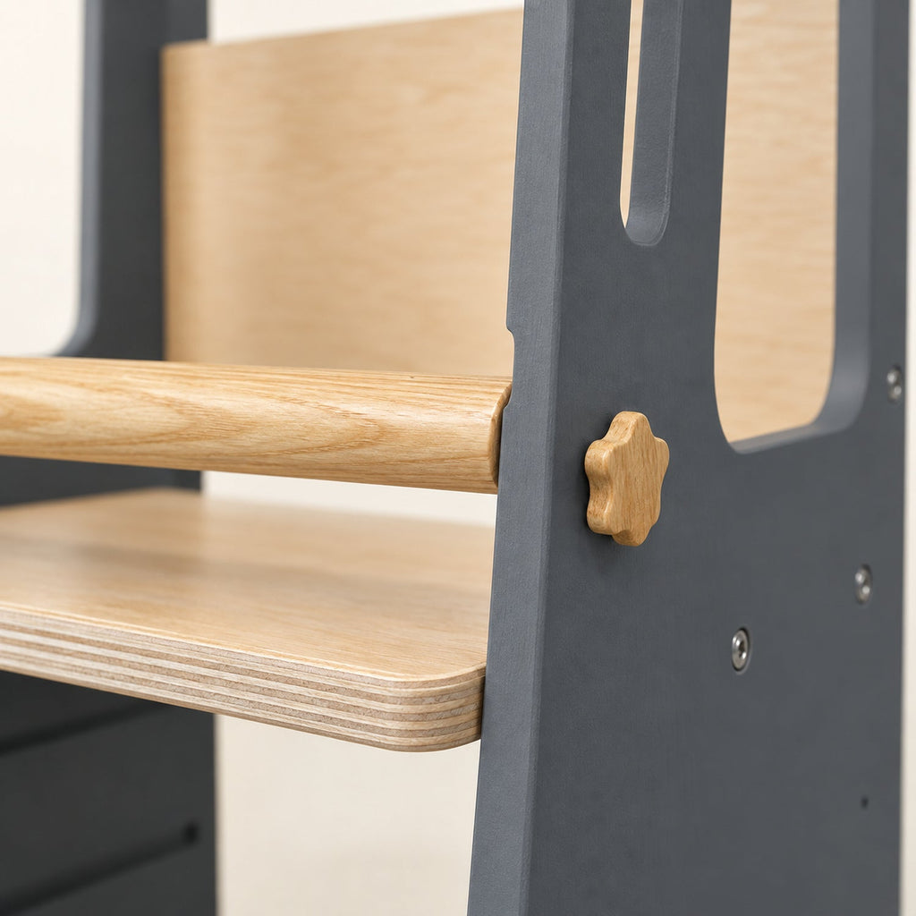 Tour d'apprentissage Montessori en bois — hauteur réglable, dès 18 mois
