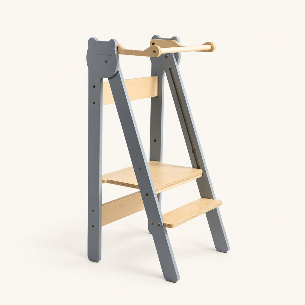 Tour d'apprentissage pliable en bois — se range à plat, dès 18 mois
