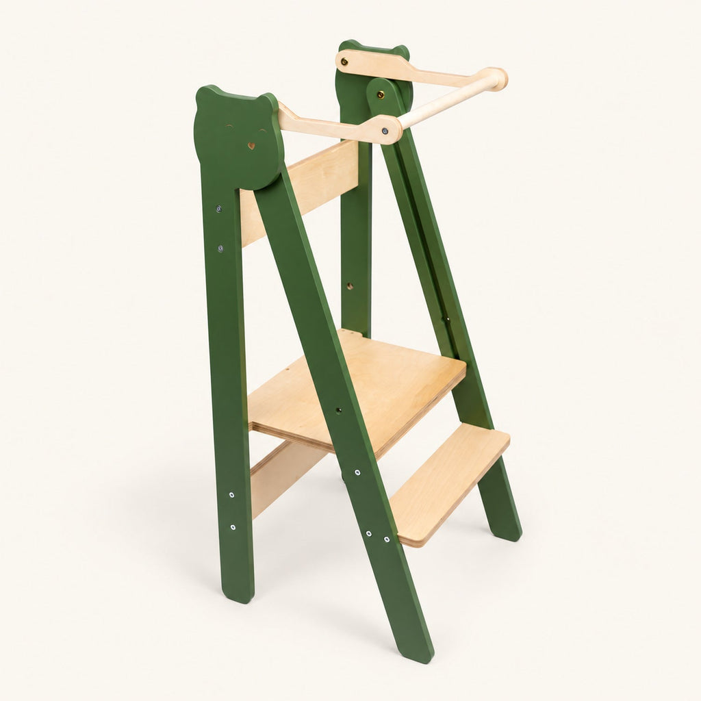 Tour d'apprentissage pliable en bois — se range à plat, dès 18 mois