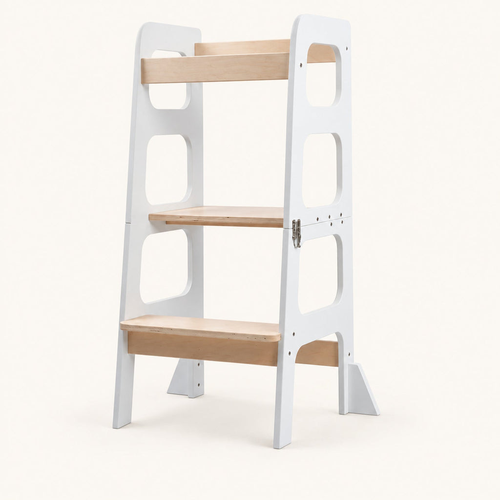 Tour d'apprentissage 3-en-1 en bois — tour, table et tableau noir