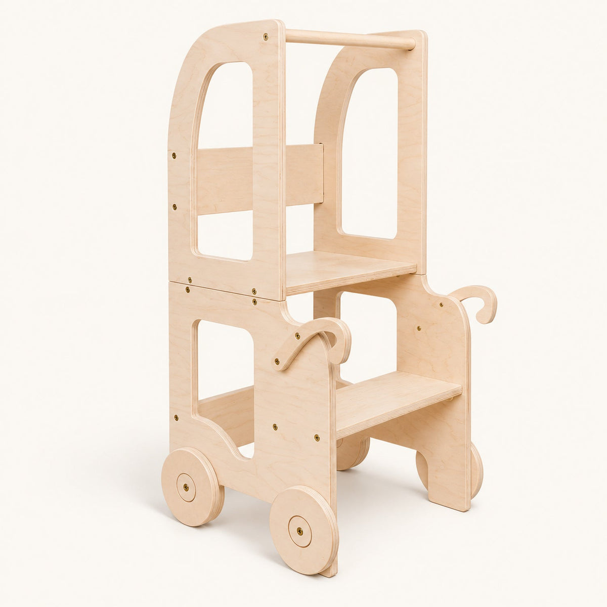 Tour d'apprentissage trolley 3-en-1 sur roulettes — bois, dès 18 mois