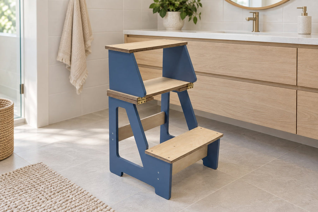 Marchepied pliant 2-en-1 en bois — chaise et marchepied enfant
