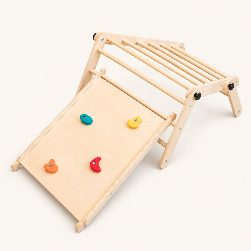 Triangle Pikler pliable en hêtre — motricité libre, dès 10 mois