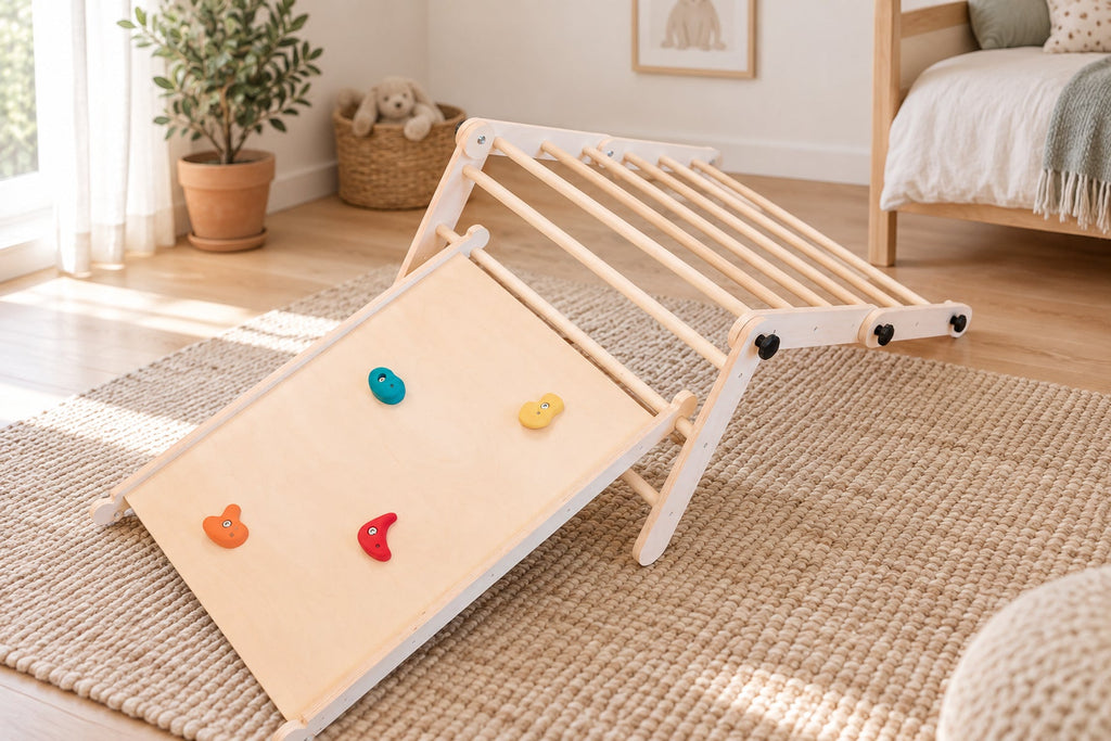 Triangle Pikler pliable en hêtre — motricité libre, dès 10 mois