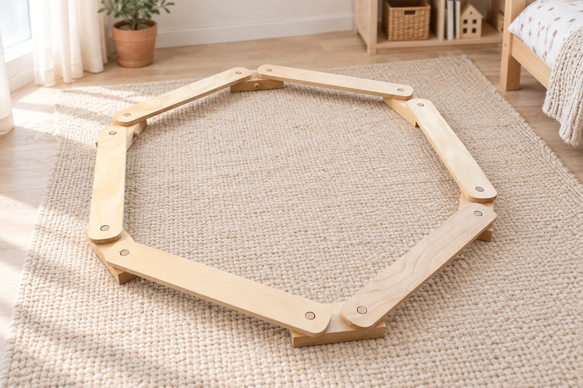 Parcours d'équilibre modulaire en bois — dès 3 ans