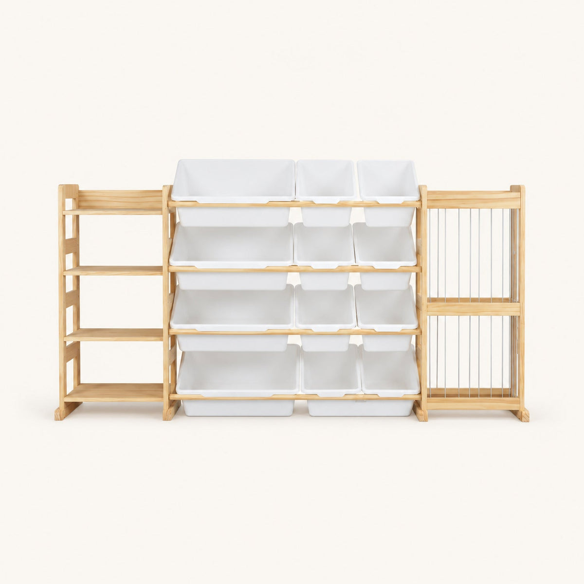 Étagère Montessori 4 niveaux — bacs, livres et filet