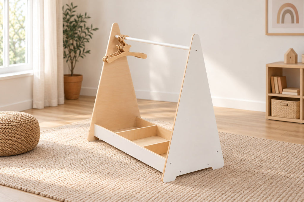 Portant à vêtements enfant en bois — hauteur d'enfant