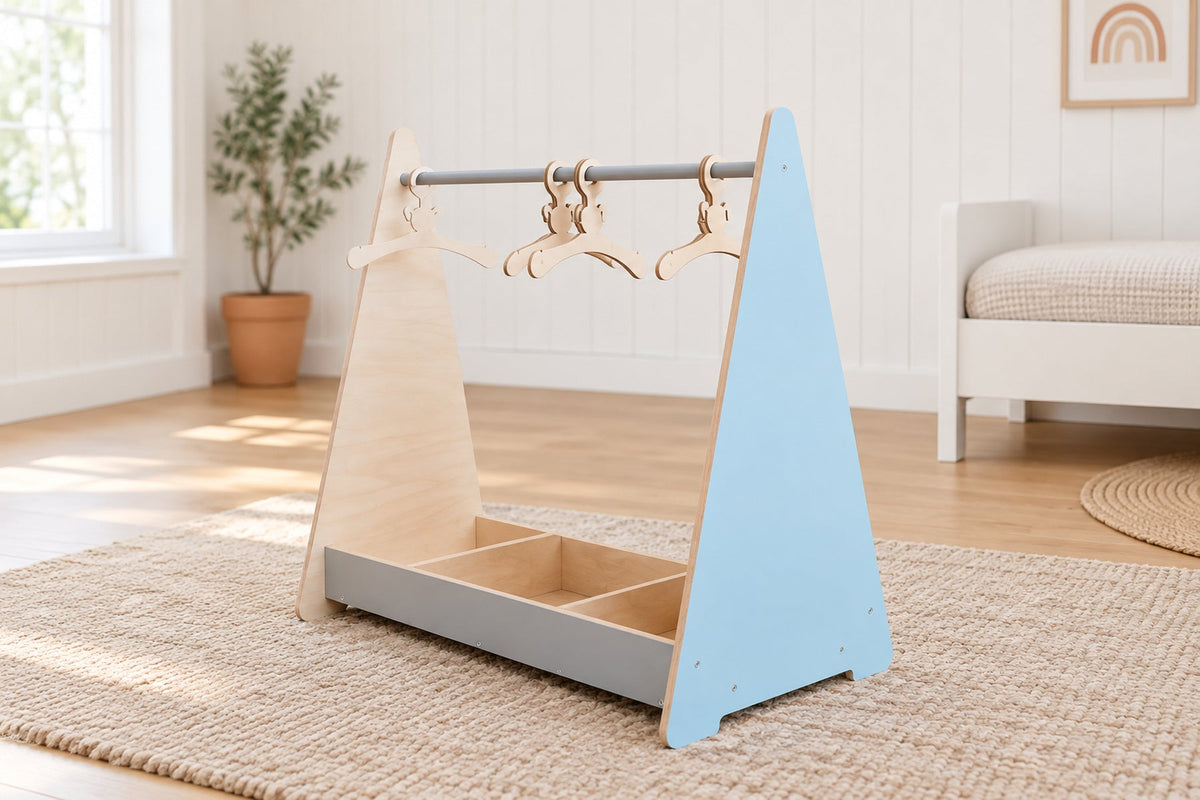 Portant à vêtements enfant en bois — hauteur d'enfant
