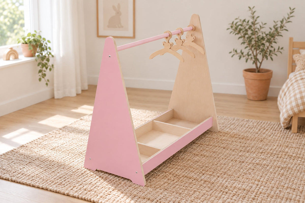 Portant à vêtements enfant en bois — hauteur d'enfant