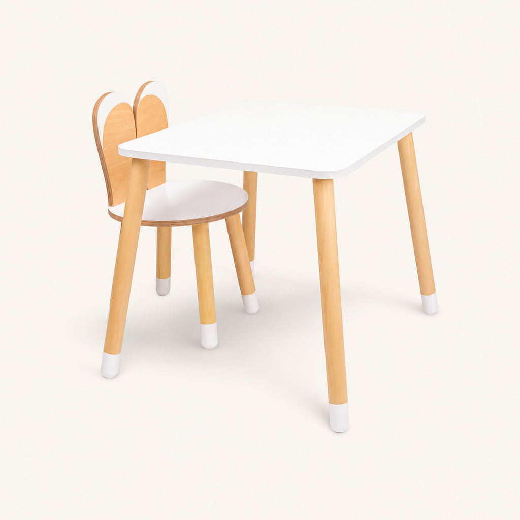 Table et 2 chaises enfant en hêtre — dès 18 mois
