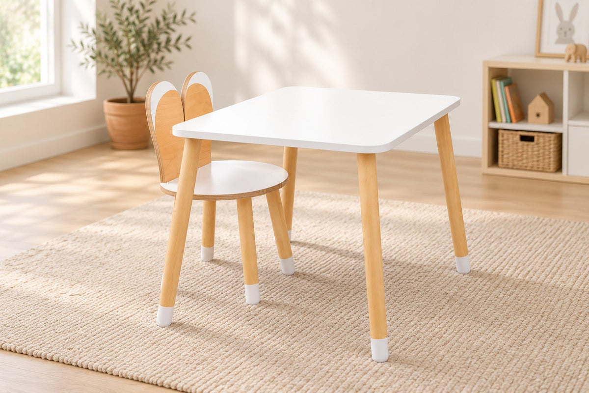 Table et 2 chaises enfant en hêtre — dès 18 mois