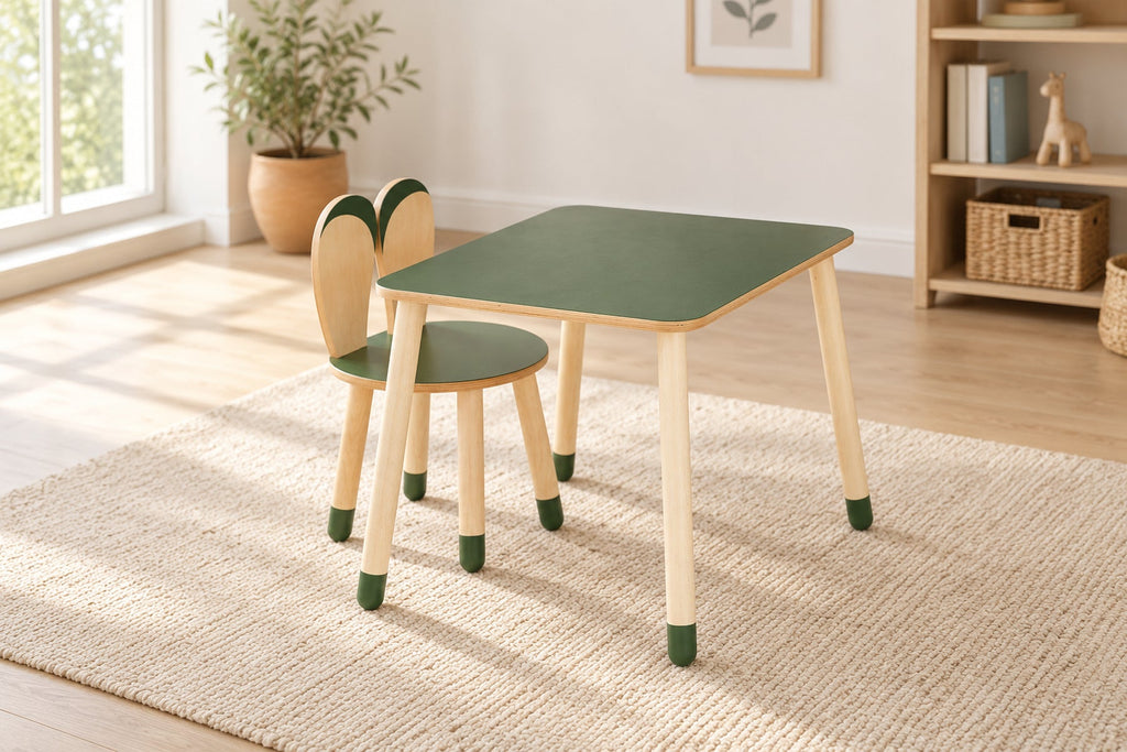 Table et 2 chaises enfant en hêtre — dès 18 mois