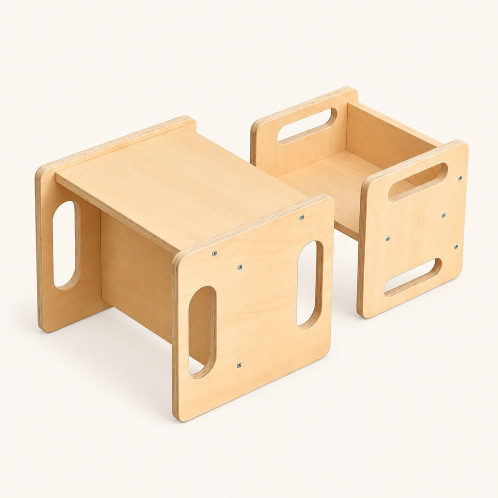 Table enfant 3-en-1 avec banc en bambou
