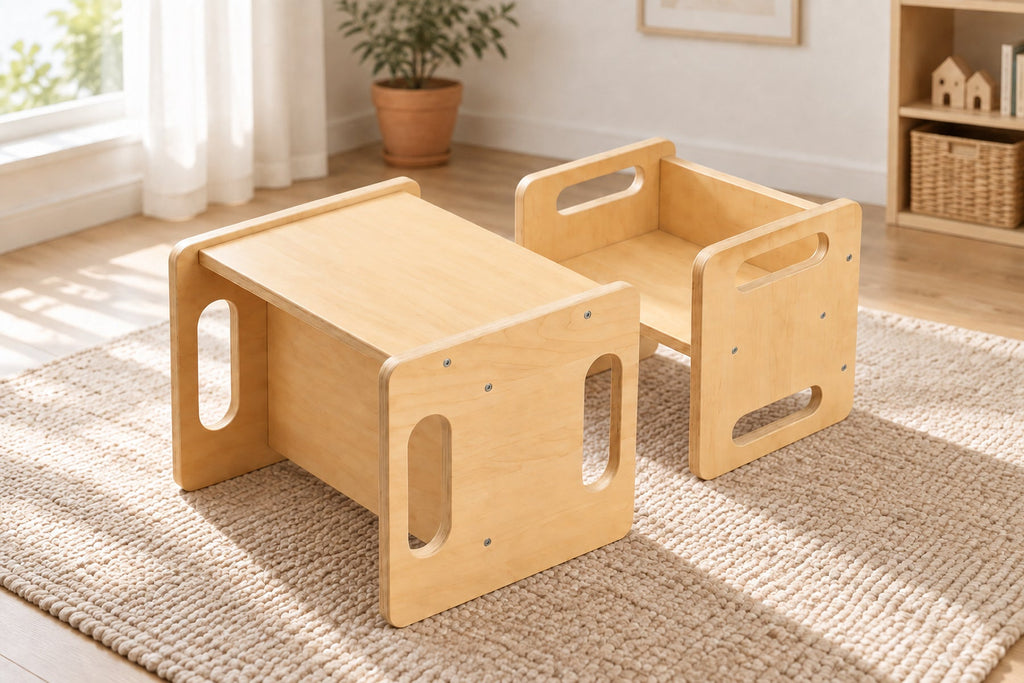 Table enfant 3-en-1 avec banc en bambou