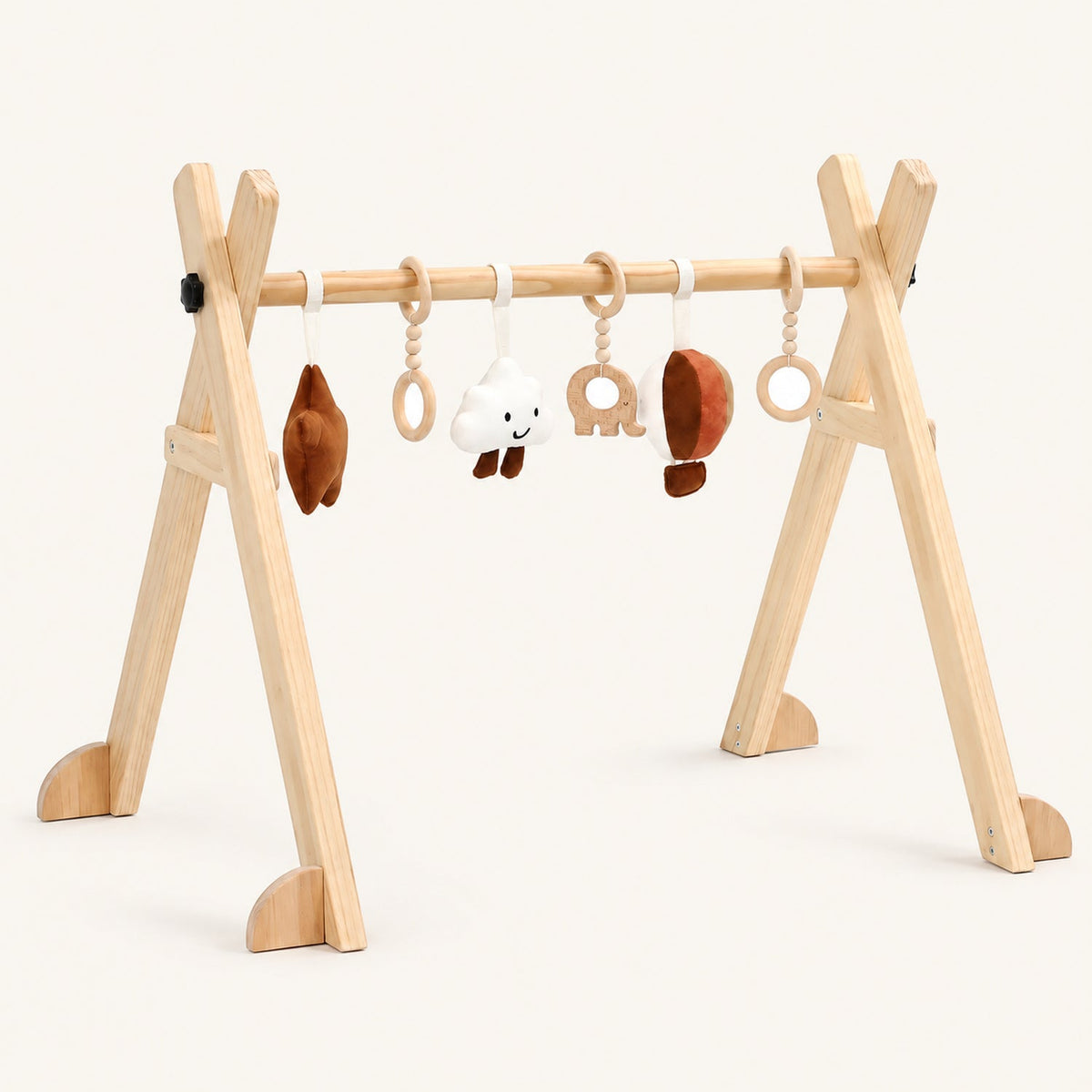 Portique d'éveil en bois avec suspensions — dès la naissance
